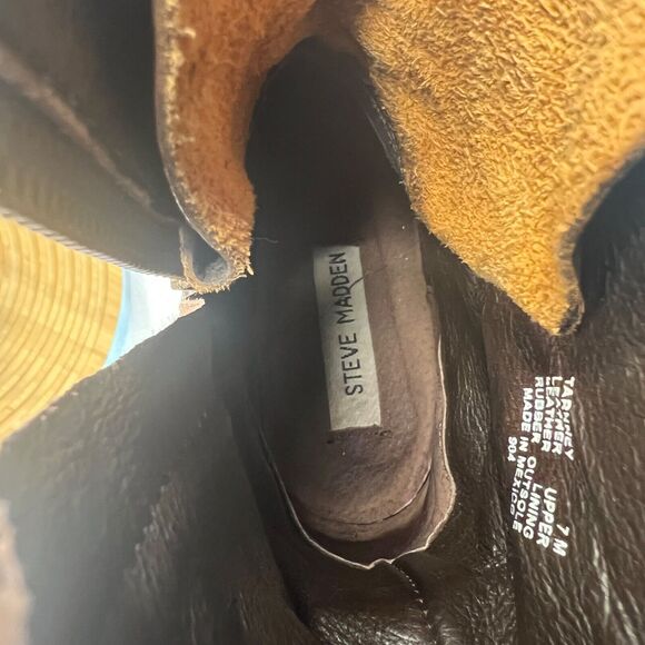 Steve Madden Leather Brown Gold Spike Studded Tarnney Combat Boots Size 7 M - Picture 6 of 10